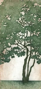 green deciduous tree, woodblock print by starkeyart