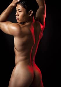 Asian man standing, nude back, source unknown