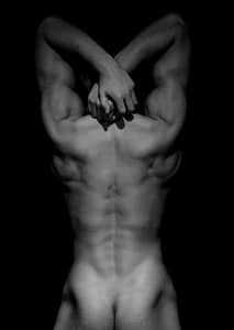 b/w picture man's nude muscular back