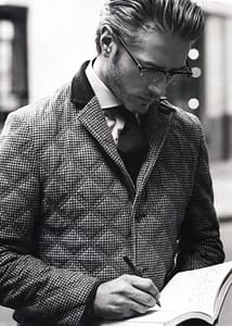 fashion shoot, Mr. Benoit modeling quilted jacket
