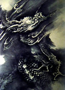 ink of dragon in wind by Kano Hogai