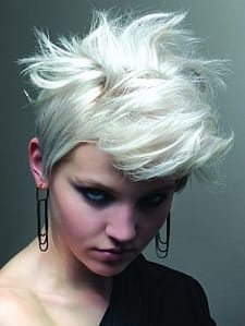 goth girl with bleached hair, dangle earrings