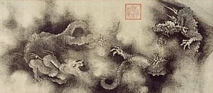 Chinese hand scroll painting of dragons