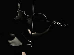 edge-lit violinist in dark