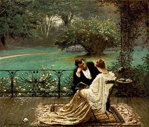 man and woman talking, French painting